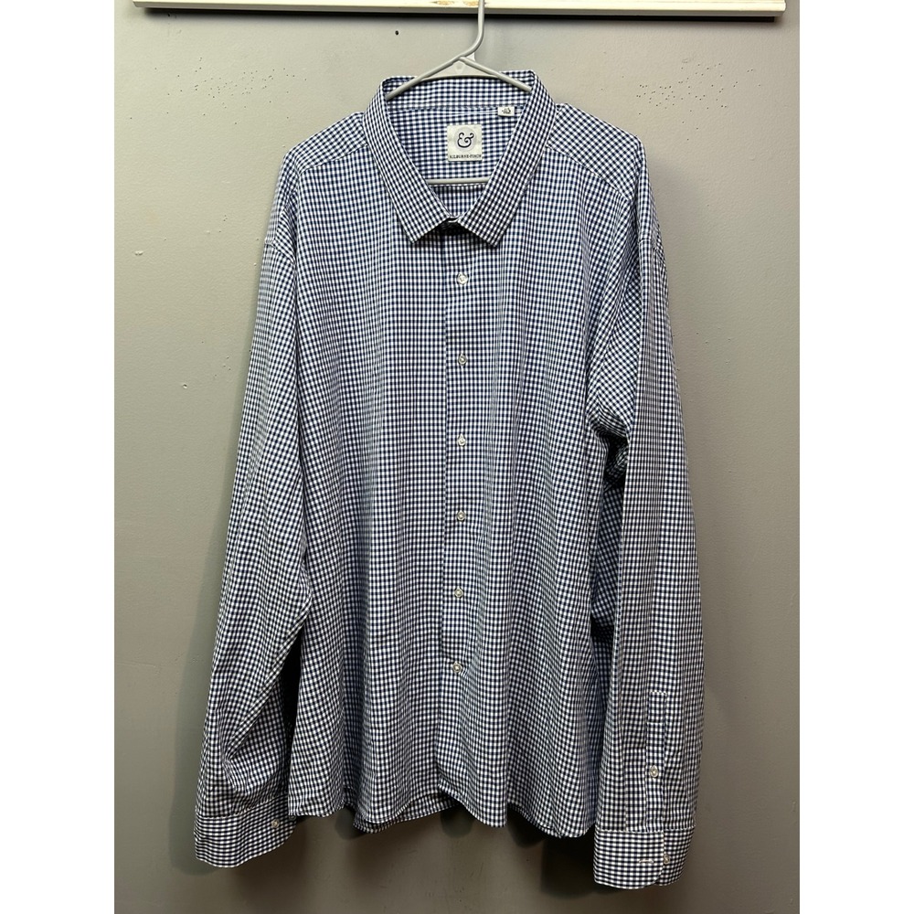 Kilburne Finch Mens 5X Gingham Button Down Shirt Blue Ice Yarn Wrinkle Free‎